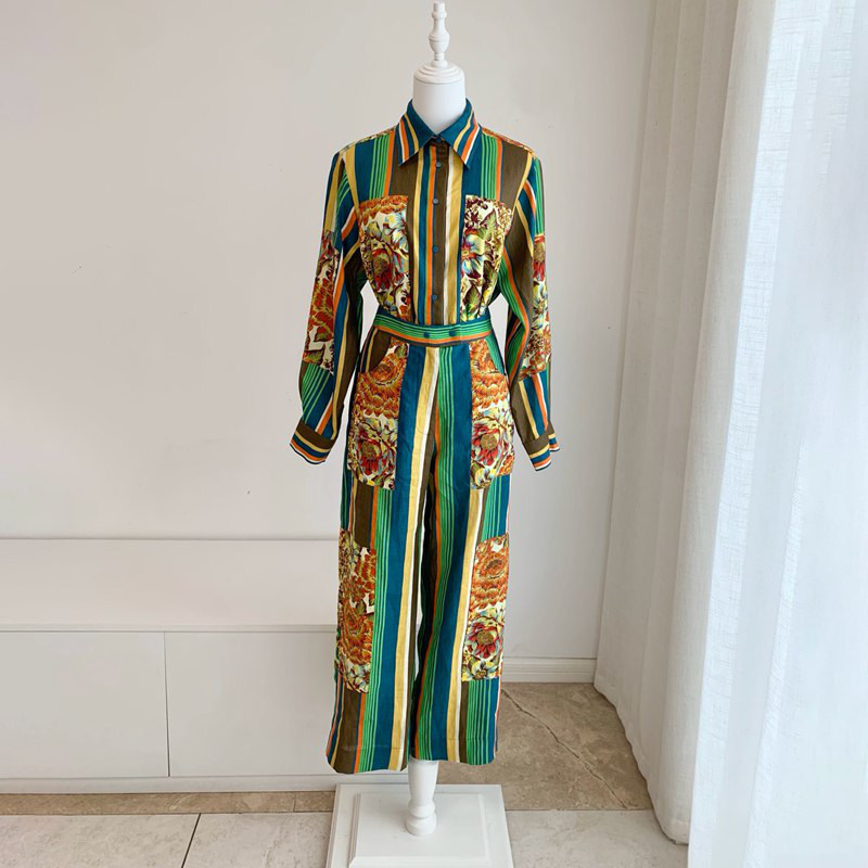 Alemais Patchwork Stripe Shirt and Trousers Set — صورة 1