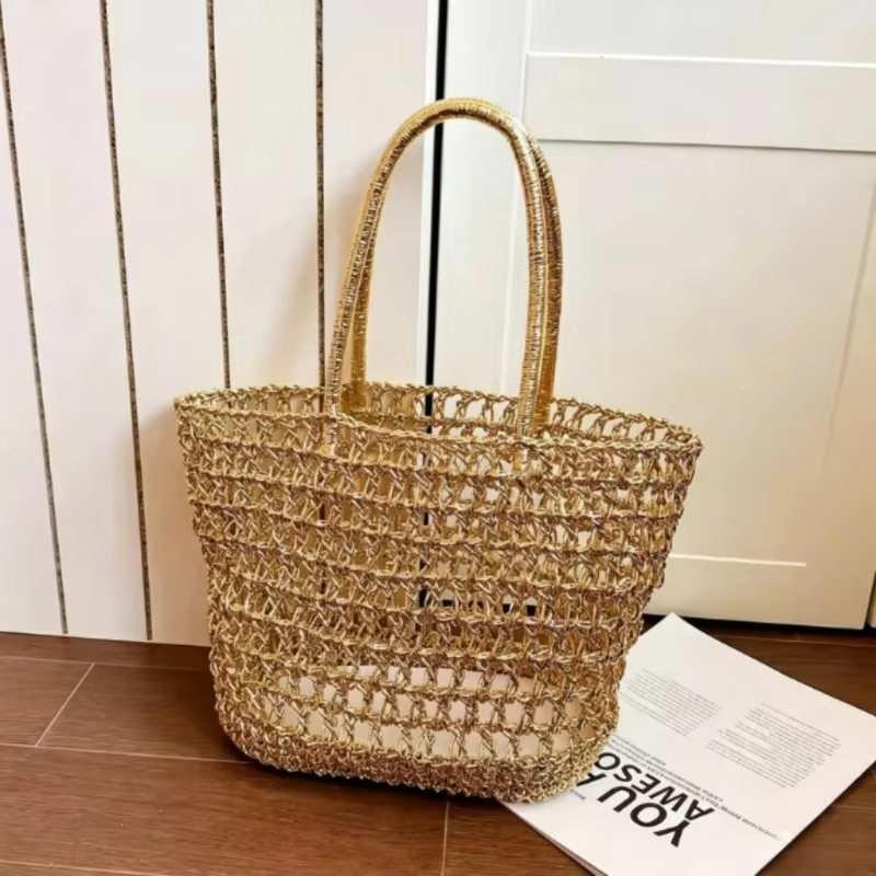 Gold Woven Tote Bag — صورة 1