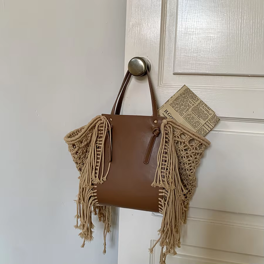 Fringed Woven Beach Tote — صورة 1