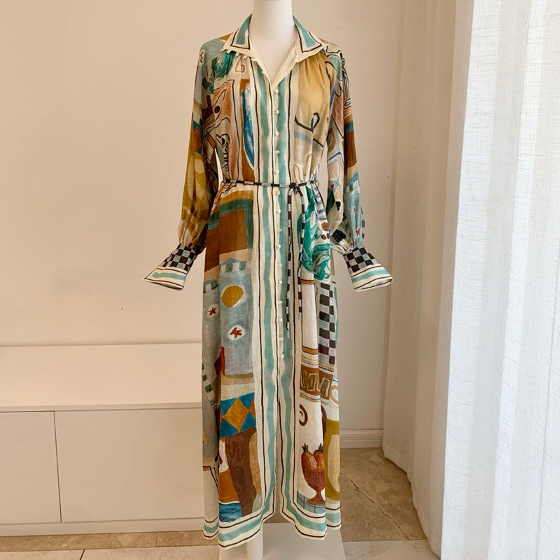 Alemais Illustrated Belted Maxi Shirt Dress — صورة 1