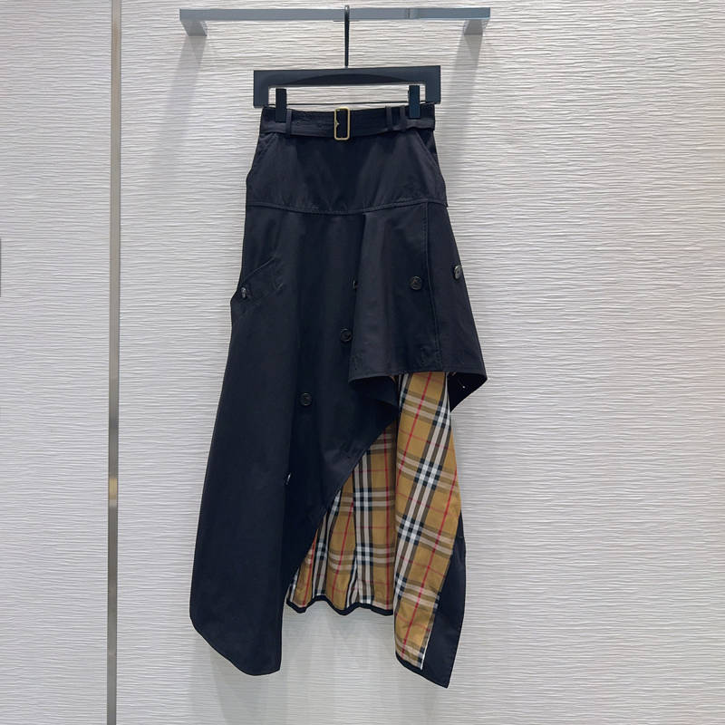 Burberry Check-Panel Asymmetric Skirt — صورة 1