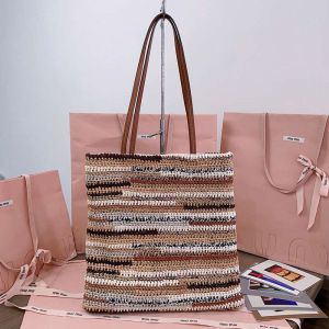 Miu Miu Striped Raffia Tote Bag — صورة 1