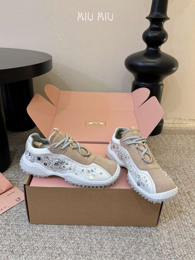 Miu Miu Bubble Embroidered Technical Fabric & Suede Sneakers — صورة 1